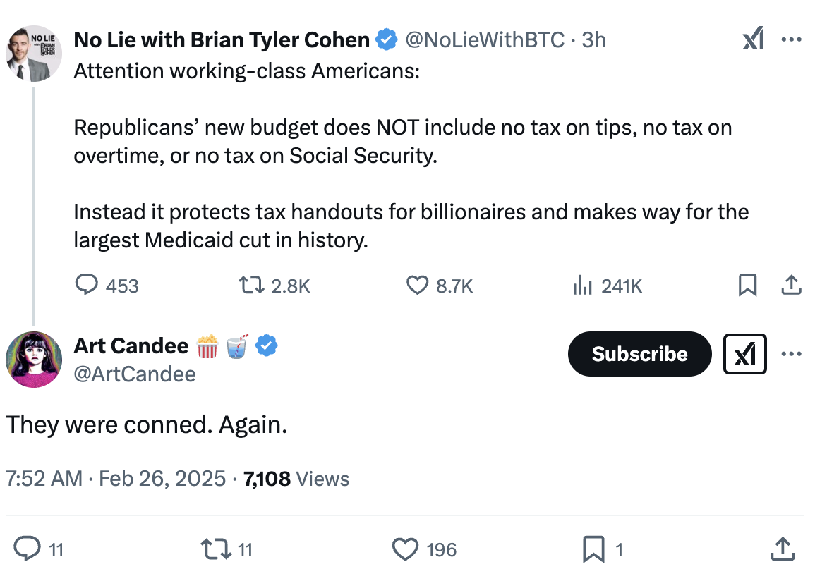 X posts on new GOP budget resolution